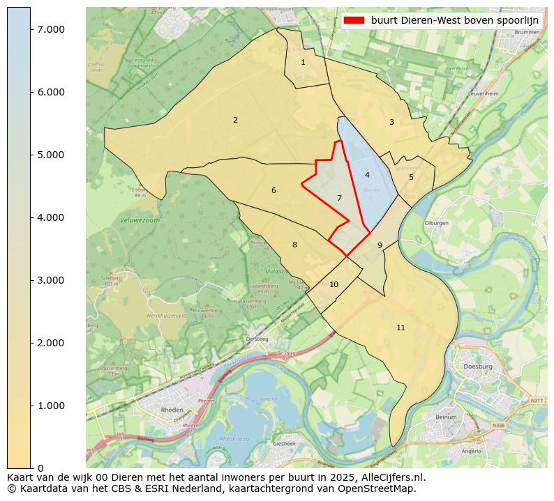 Afbeelding van de buurt Dieren-West boven spoorlijn op de kaart.