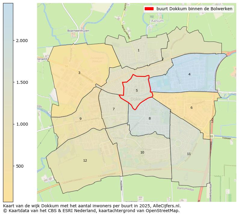 Afbeelding van de buurt Dokkum binnen de Bolwerken op de kaart.