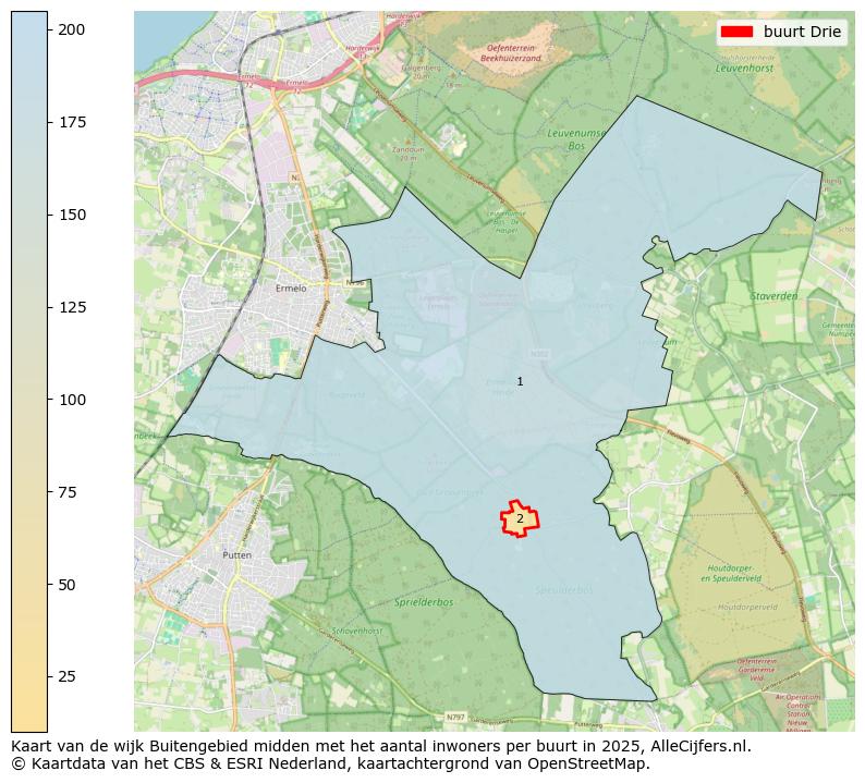 Afbeelding van de buurt Drie op de kaart.