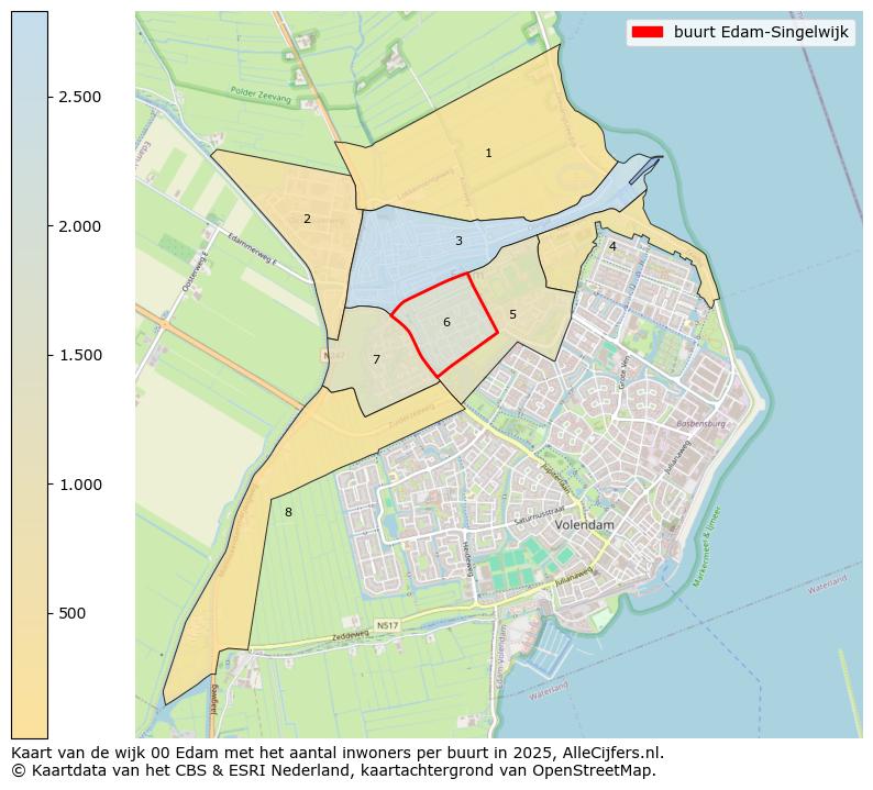 Afbeelding van de buurt Edam-Singelwijk op de kaart.