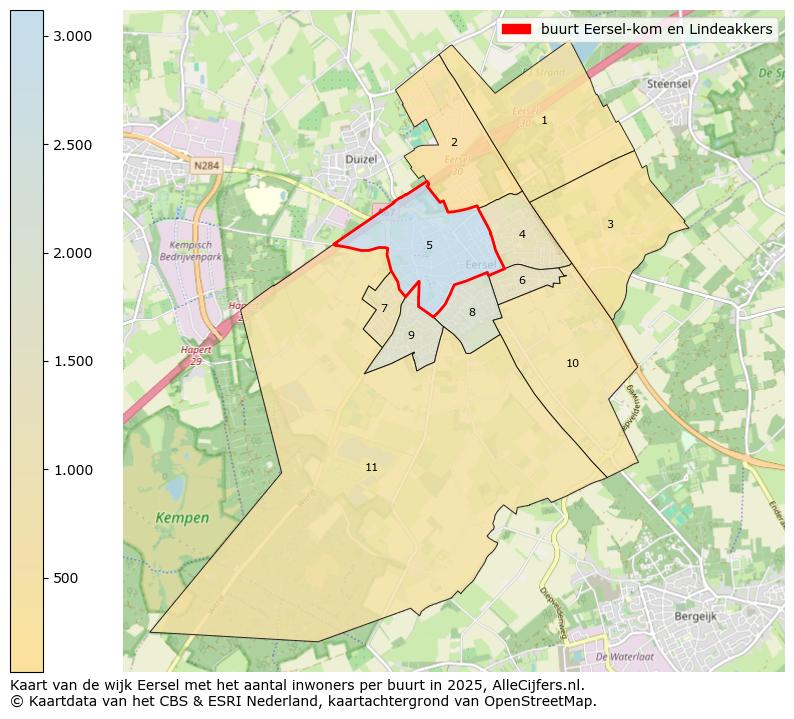 Afbeelding van de buurt Eersel-kom en Lindeakkers op de kaart.
