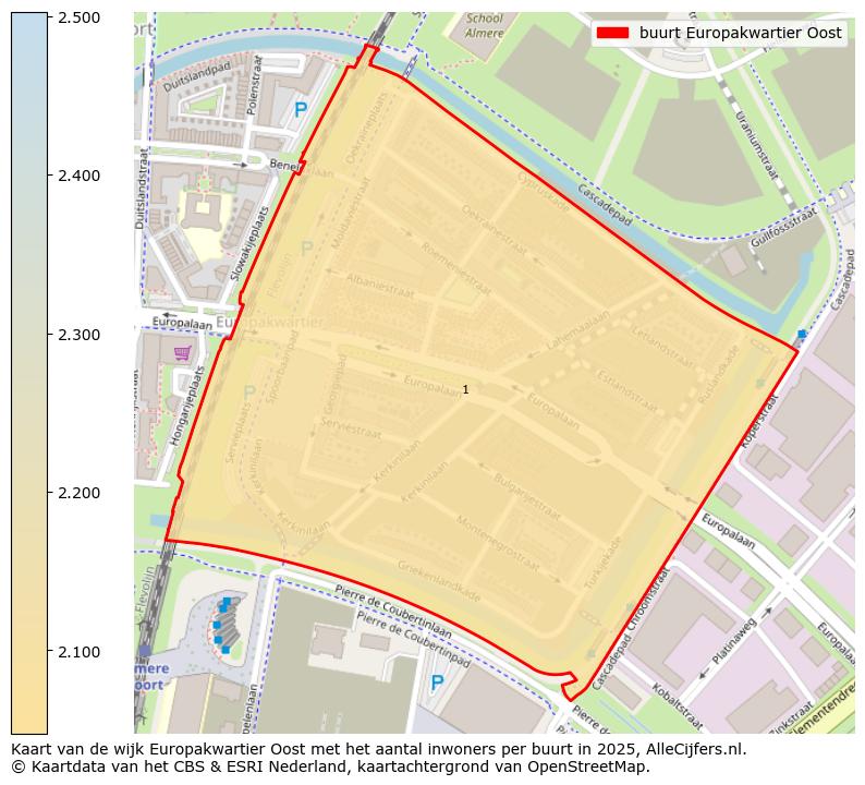 Afbeelding van de buurt Europakwartier Oost op de kaart.