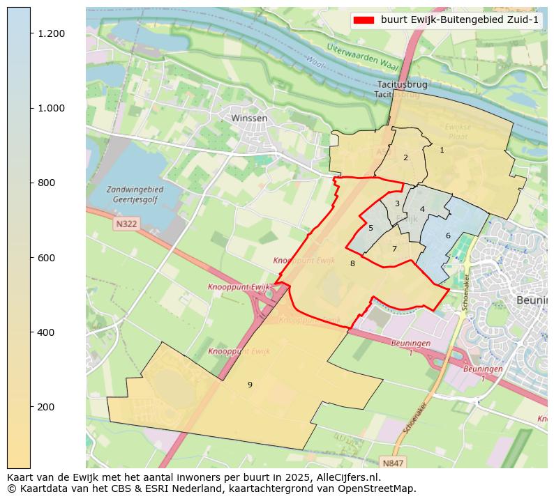 Afbeelding van de buurt Ewijk-Buitengebied Zuid-1 op de kaart.