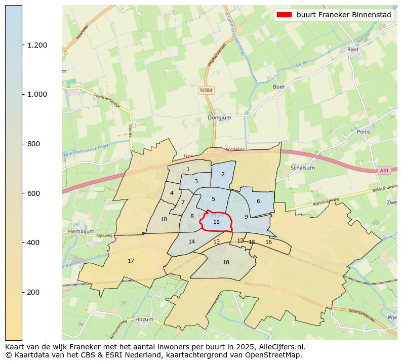 Afbeelding van de buurt Franeker Binnenstad op de kaart.