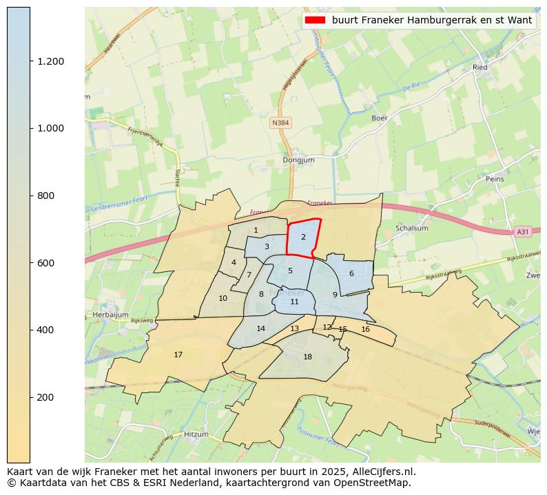 Afbeelding van de buurt Franeker Hamburgerrak en st Want op de kaart.