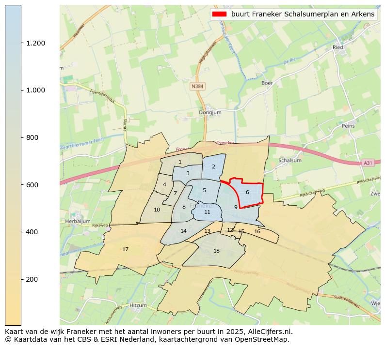 Afbeelding van de buurt Franeker Schalsumerplan en Arkens op de kaart.