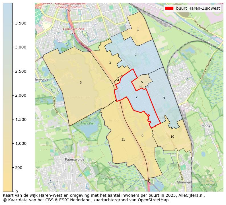 Afbeelding van de buurt Haren-Zuidwest op de kaart.