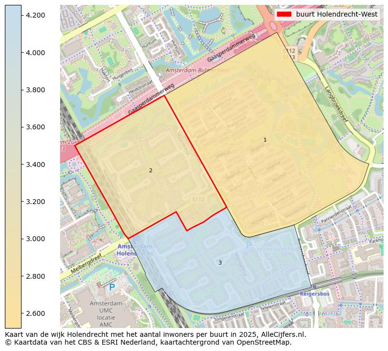 Afbeelding van de buurt Holendrecht-West op de kaart.