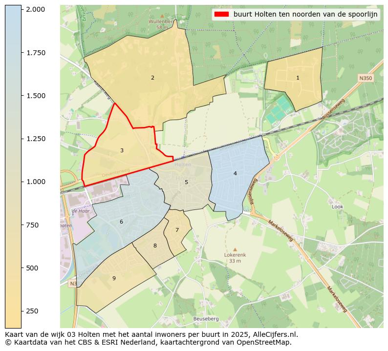 Afbeelding van de buurt Holten ten noorden van de spoorlijn op de kaart.