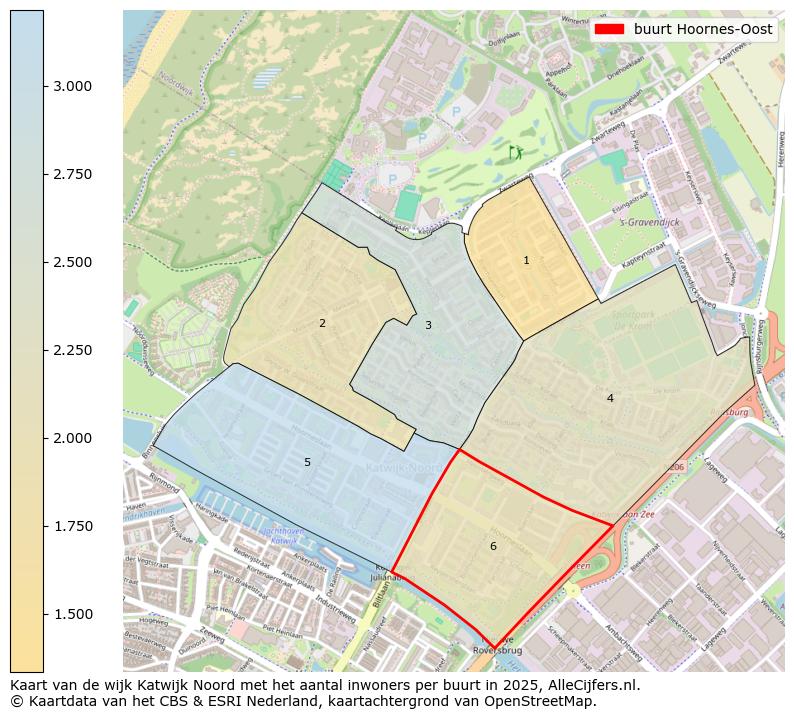 Afbeelding van de buurt Hoornes-Oost op de kaart.