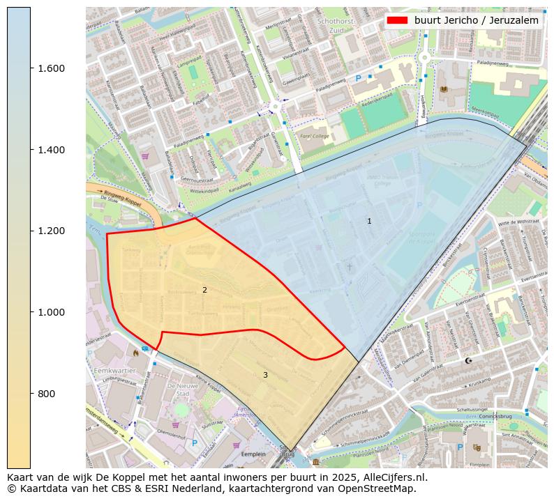 Afbeelding van de buurt Jericho / Jeruzalem op de kaart.