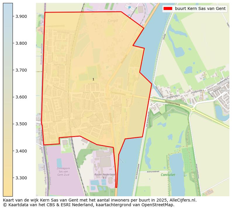 Afbeelding van de buurt Kern Sas van Gent op de kaart.