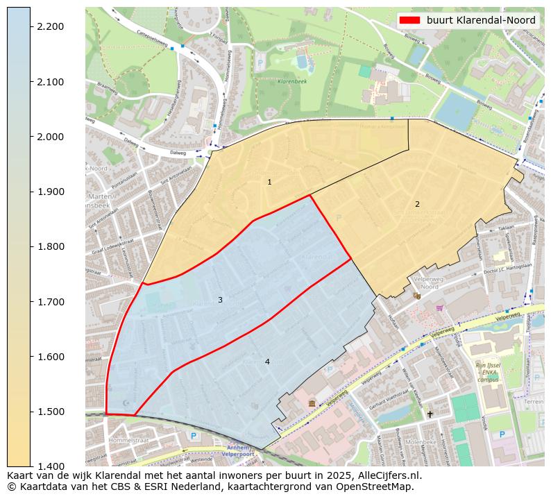 Afbeelding van de buurt Klarendal-Noord op de kaart.