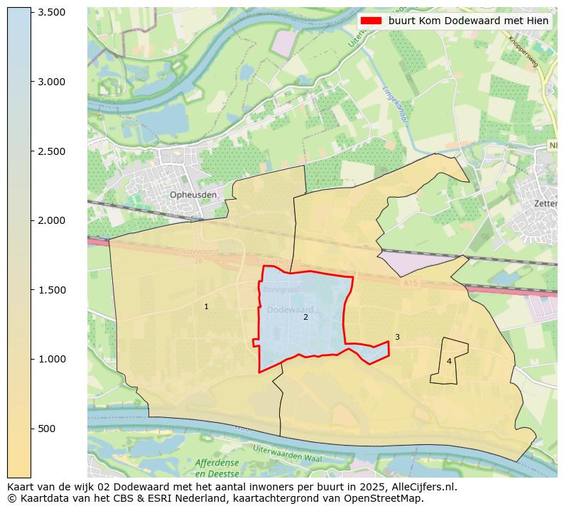 Afbeelding van de buurt Kom Dodewaard met Hien op de kaart.