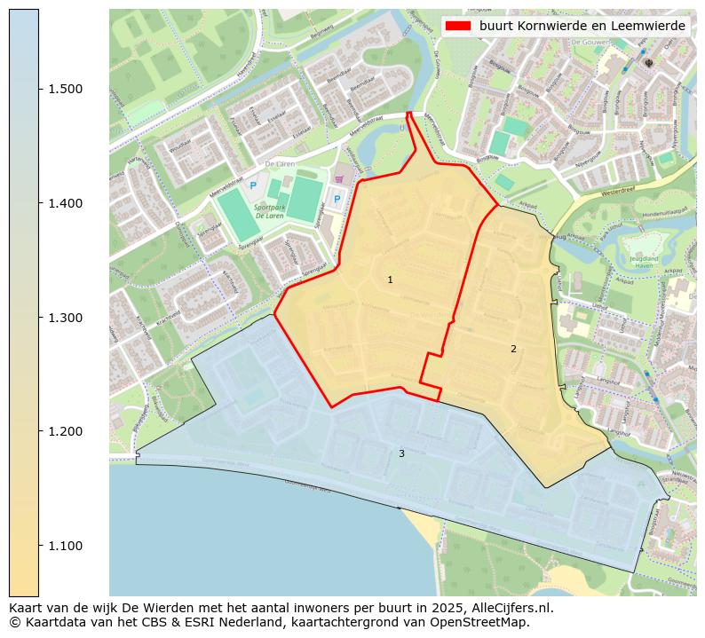 Afbeelding van de buurt Kornwierde en Leemwierde op de kaart.