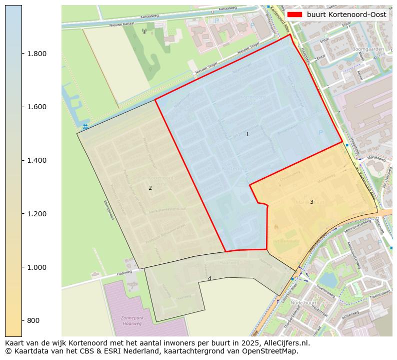 Afbeelding van de buurt Kortenoord-Oost op de kaart.