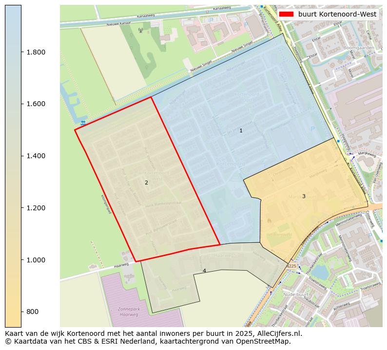 Afbeelding van de buurt Kortenoord-West op de kaart.