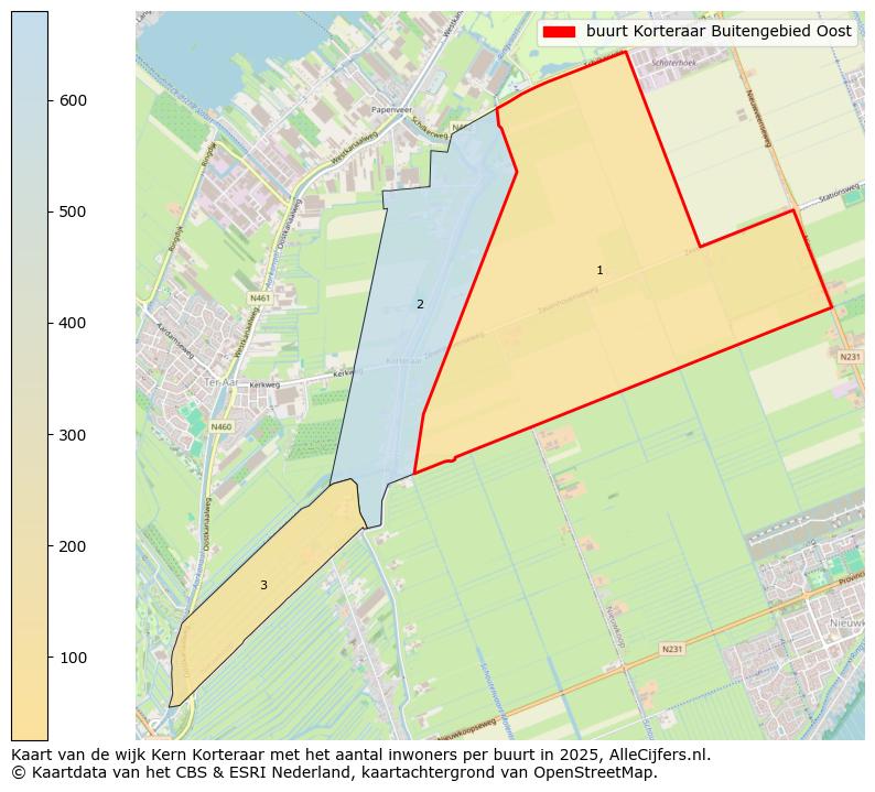 Afbeelding van de buurt Korteraar Buitengebied Oost op de kaart.