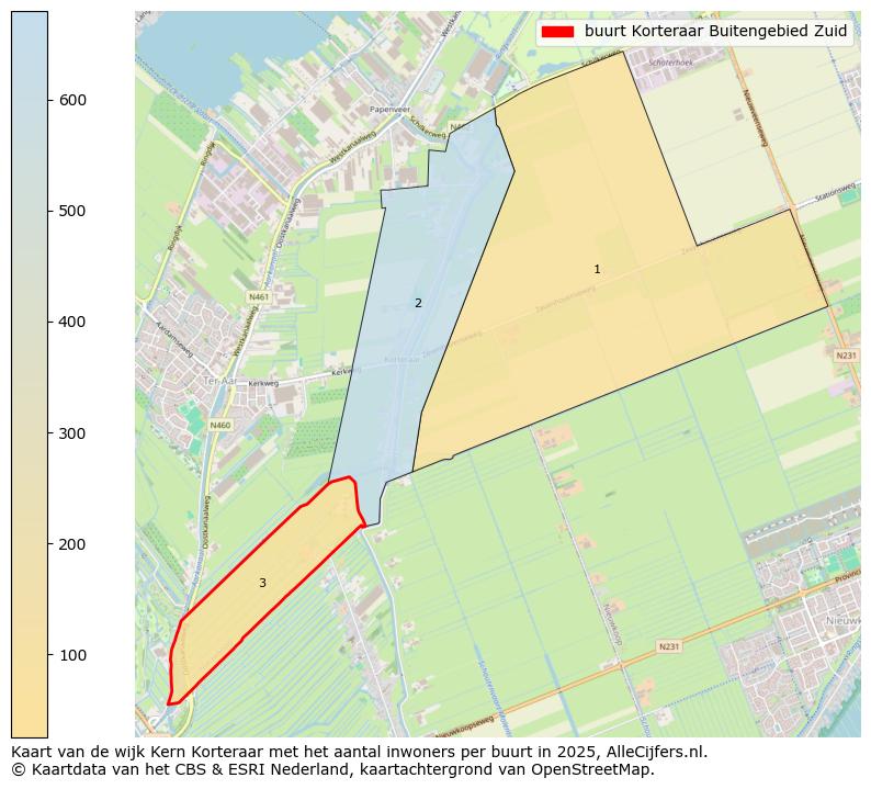 Afbeelding van de buurt Korteraar Buitengebied Zuid op de kaart.