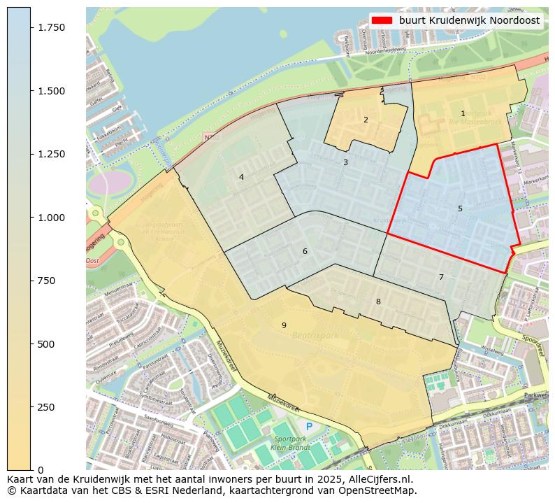 Afbeelding van de buurt Kruidenwijk Noordoost op de kaart.