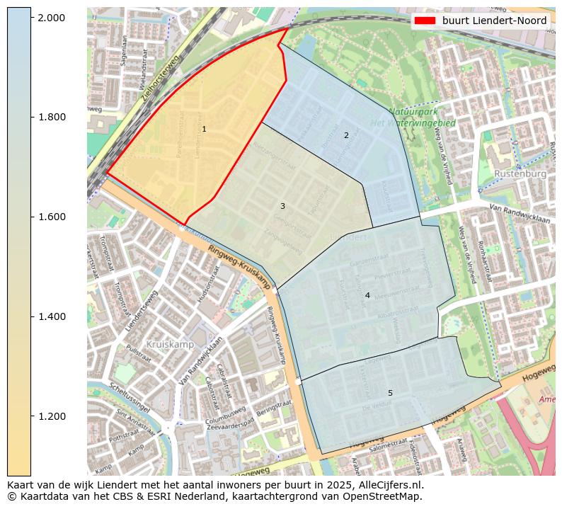 Afbeelding van de buurt Liendert-Noord op de kaart.