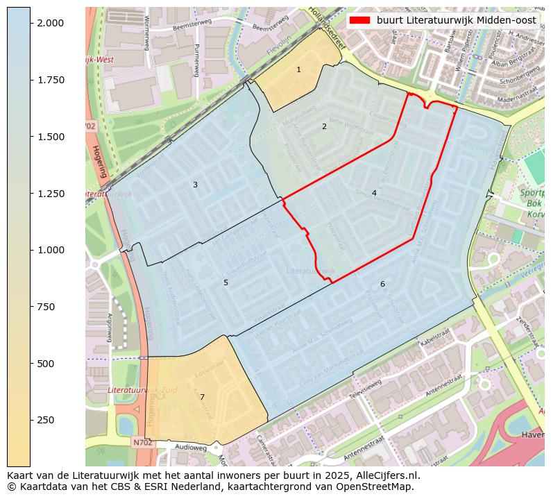 Afbeelding van de buurt Literatuurwijk Midden-oost op de kaart.
