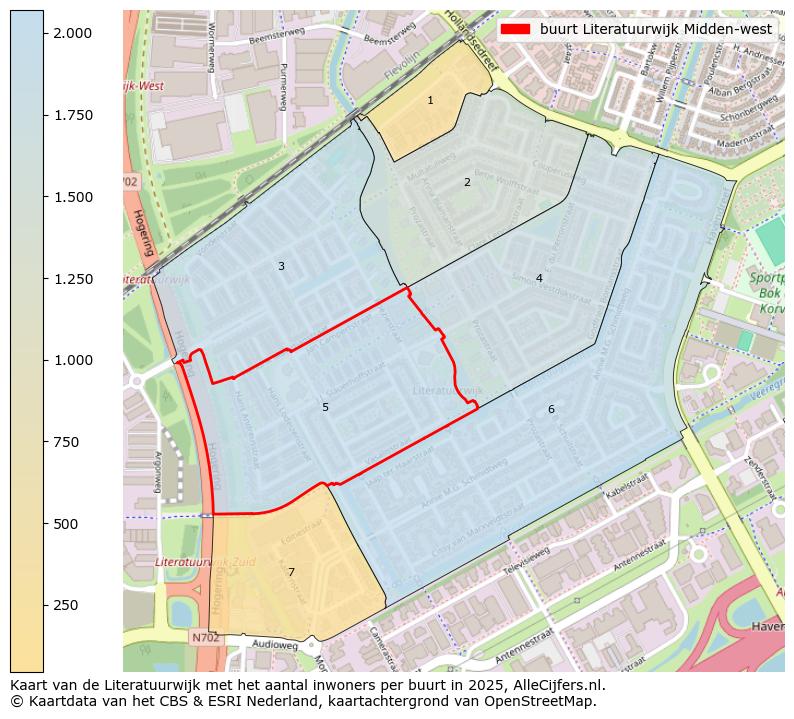 Afbeelding van de buurt Literatuurwijk Midden-west op de kaart.
