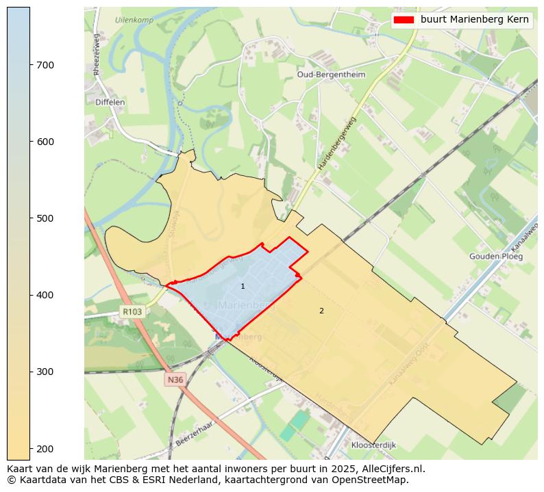 Afbeelding van de buurt Marienberg Kern op de kaart.