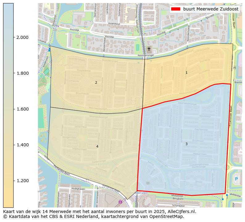 Afbeelding van de buurt Meerwede Zuidoost op de kaart.