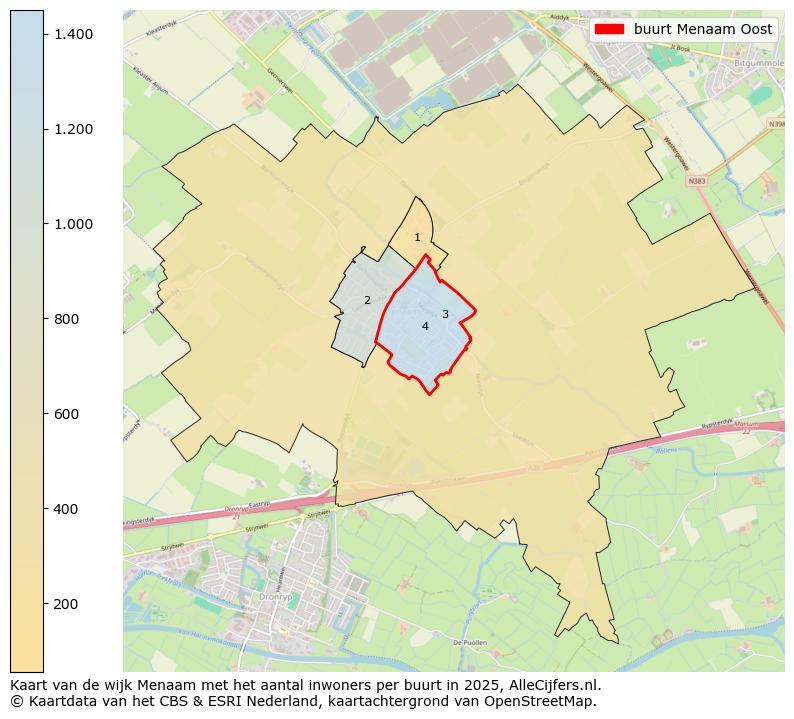 Afbeelding van de buurt Menaam Oost op de kaart.