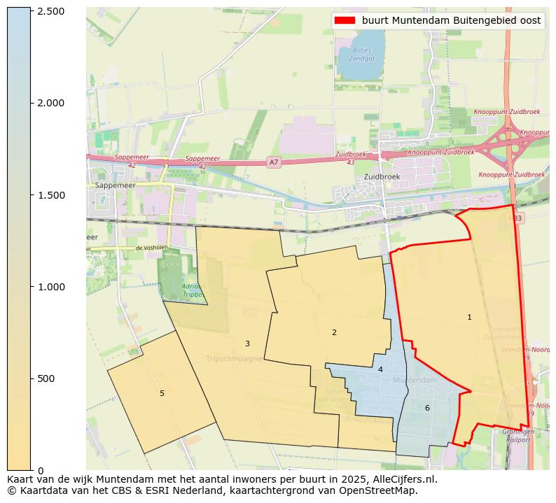 Afbeelding van de buurt Muntendam Buitengebied oost op de kaart.