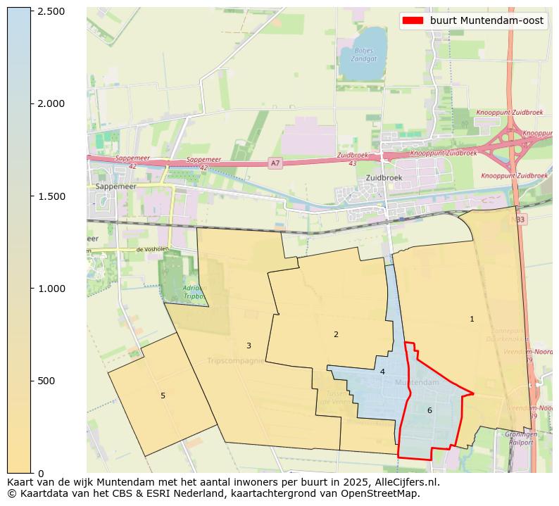 Afbeelding van de buurt Muntendam-oost op de kaart.