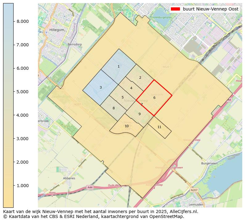 Afbeelding van de buurt Nieuw-Vennep Oost op de kaart.