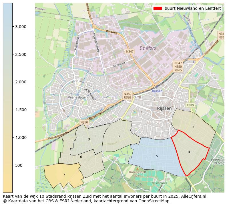 Afbeelding van de buurt Nieuwland en Lentfert op de kaart.