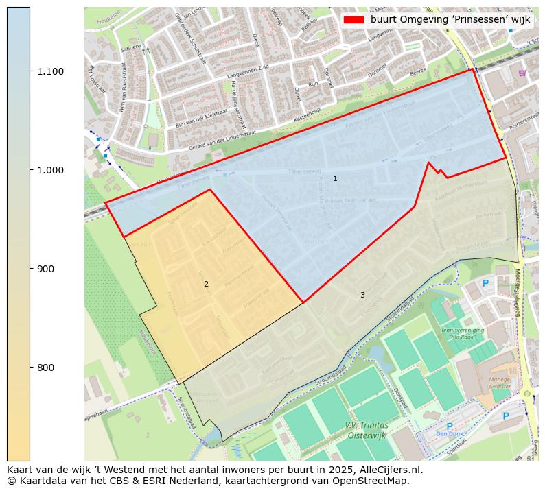 Afbeelding van de buurt Omgeving ’Prinsessen’ wijk op de kaart.
