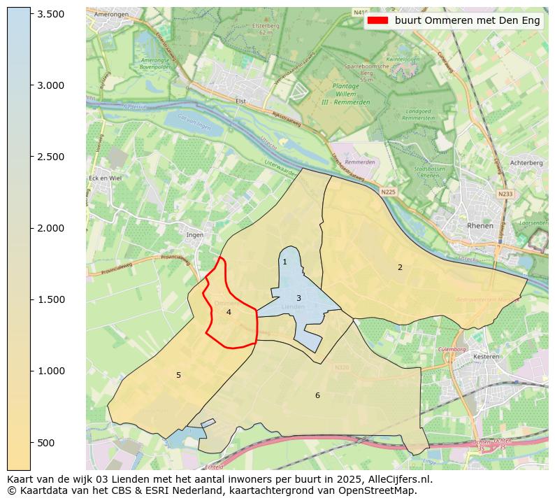 Afbeelding van de buurt Ommeren met Den Eng op de kaart.