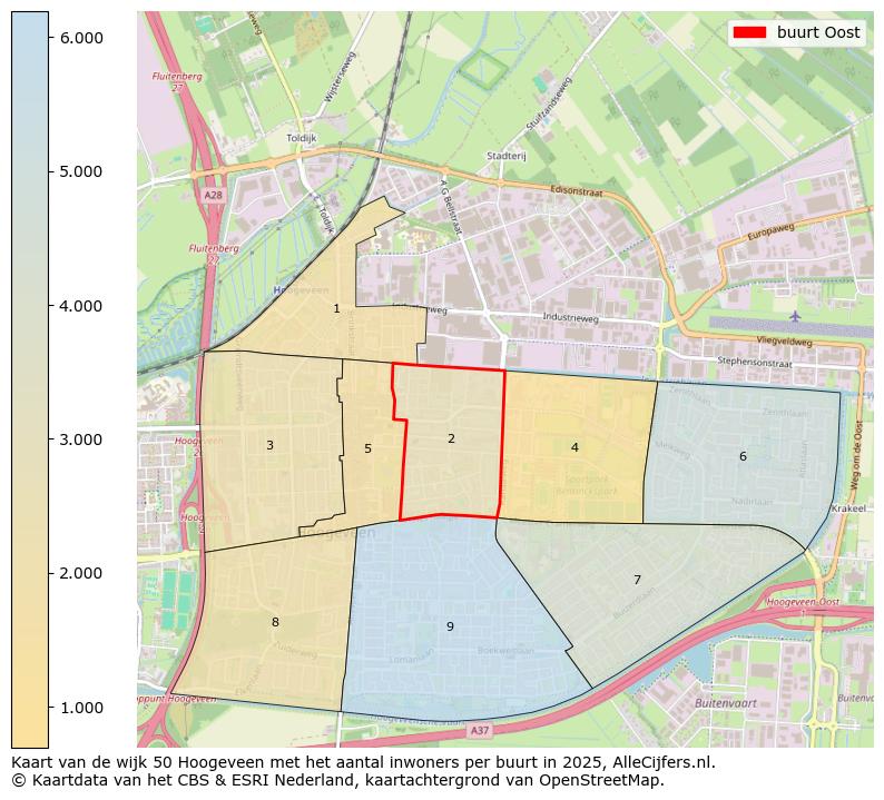 Afbeelding van de buurt Oost op de kaart.