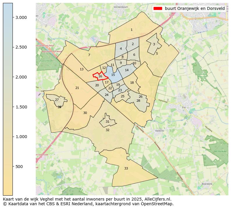 Afbeelding van de buurt Oranjewijk en Dorsveld op de kaart.