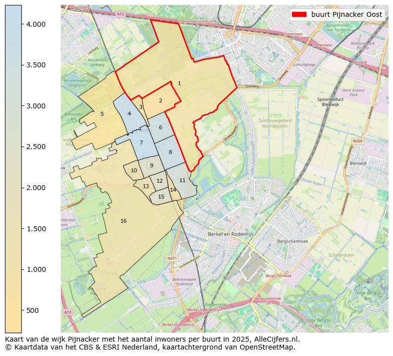 Afbeelding van de buurt Pijnacker Oost op de kaart.