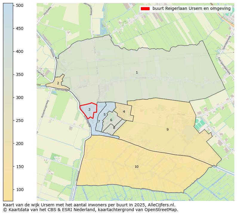 Afbeelding van de buurt Reigerlaan Ursem en omgeving op de kaart.