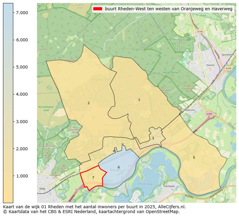 Afbeelding van de buurt Rheden-West ten westen van Oranjeweg en Haverweg op de kaart.