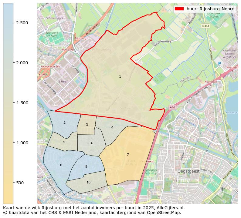 Afbeelding van de buurt Rijnsburg-Noord op de kaart.