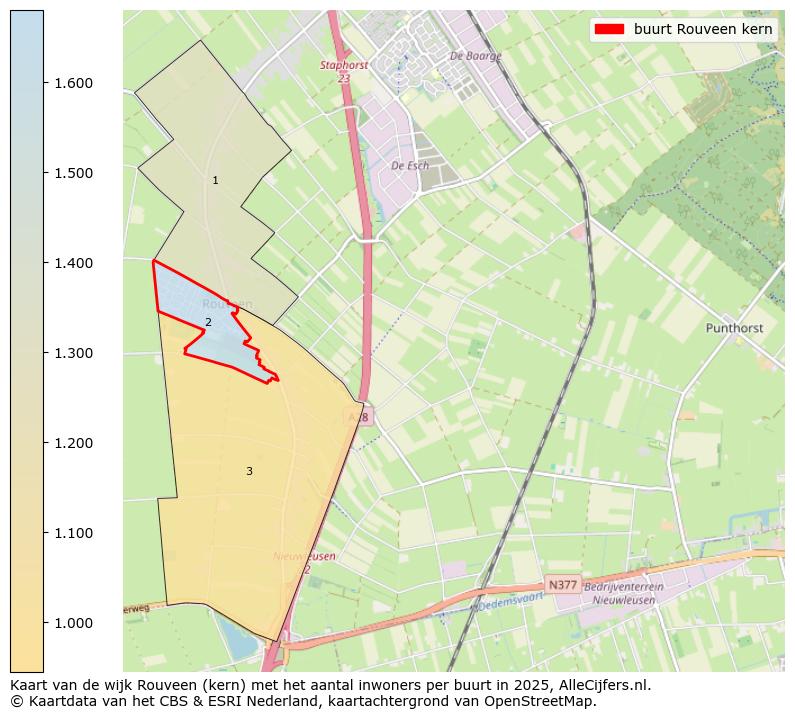 Afbeelding van de buurt Rouveen kern op de kaart.