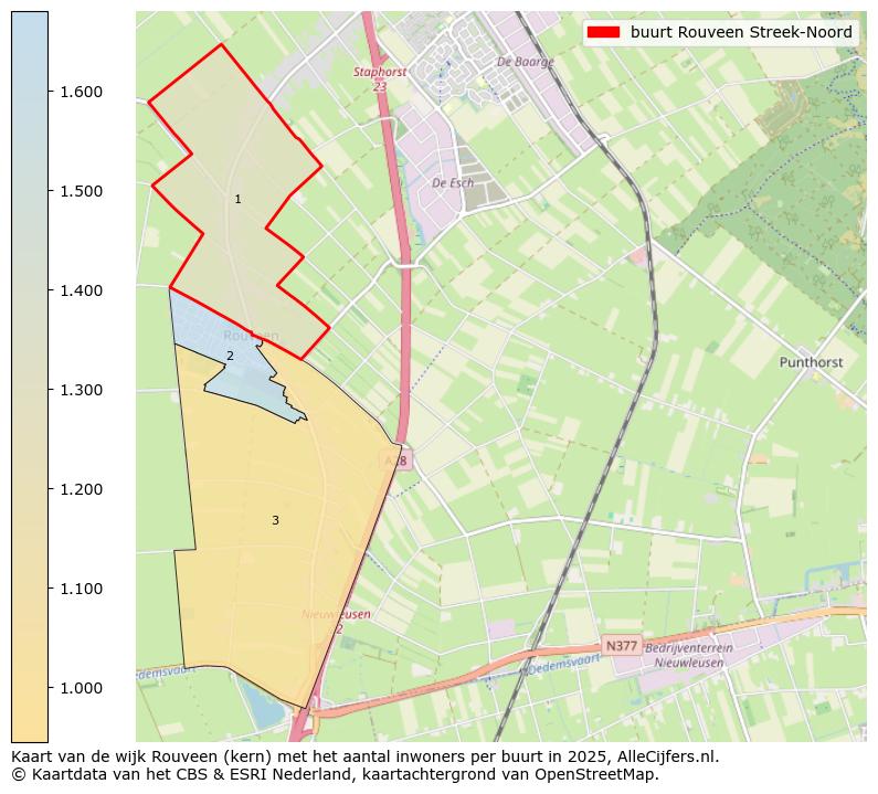 Afbeelding van de buurt Rouveen Streek-Noord op de kaart.
