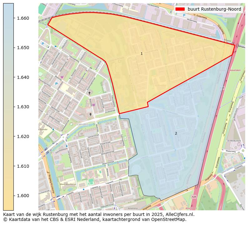 Afbeelding van de buurt Rustenburg-Noord op de kaart.