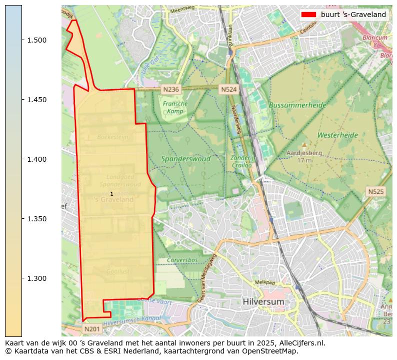 Afbeelding van de buurt ’s-Graveland op de kaart.