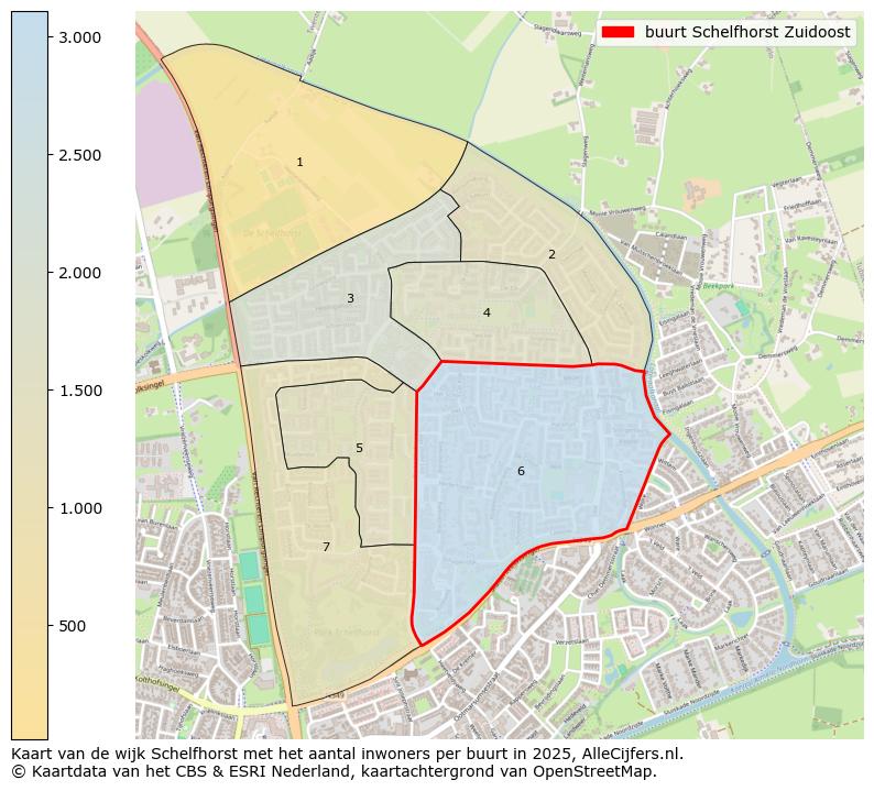 Afbeelding van de buurt Schelfhorst Zuidoost op de kaart.