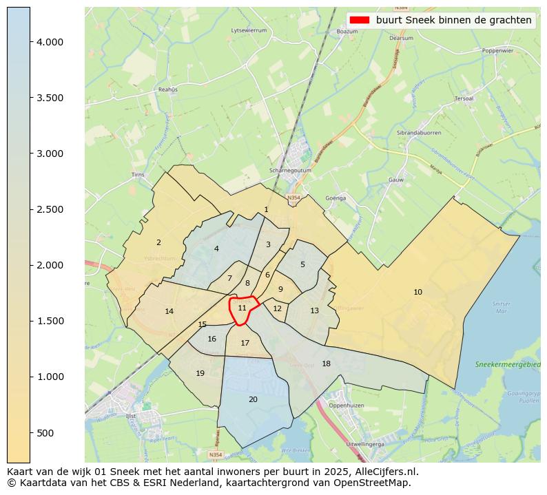 Afbeelding van de buurt Sneek binnen de grachten op de kaart.