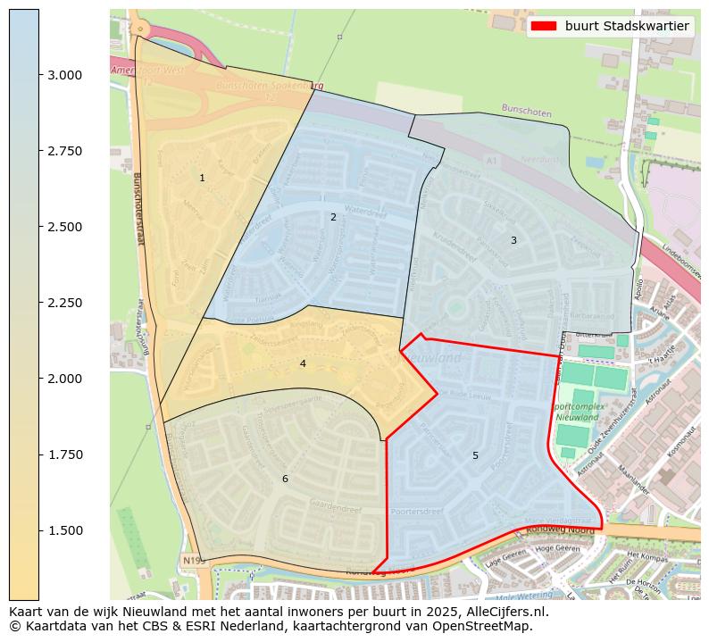 Afbeelding van de buurt Stadskwartier op de kaart.