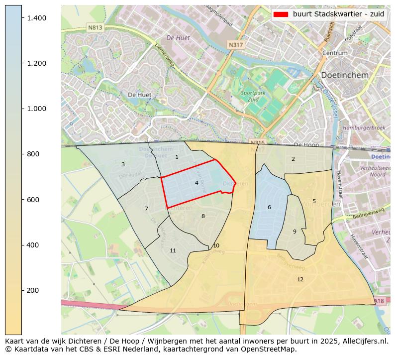 Afbeelding van de buurt Stadskwartier - zuid op de kaart.